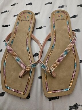 Palms Women's Pink Multicolor Crystal-Trim Flip Sandals